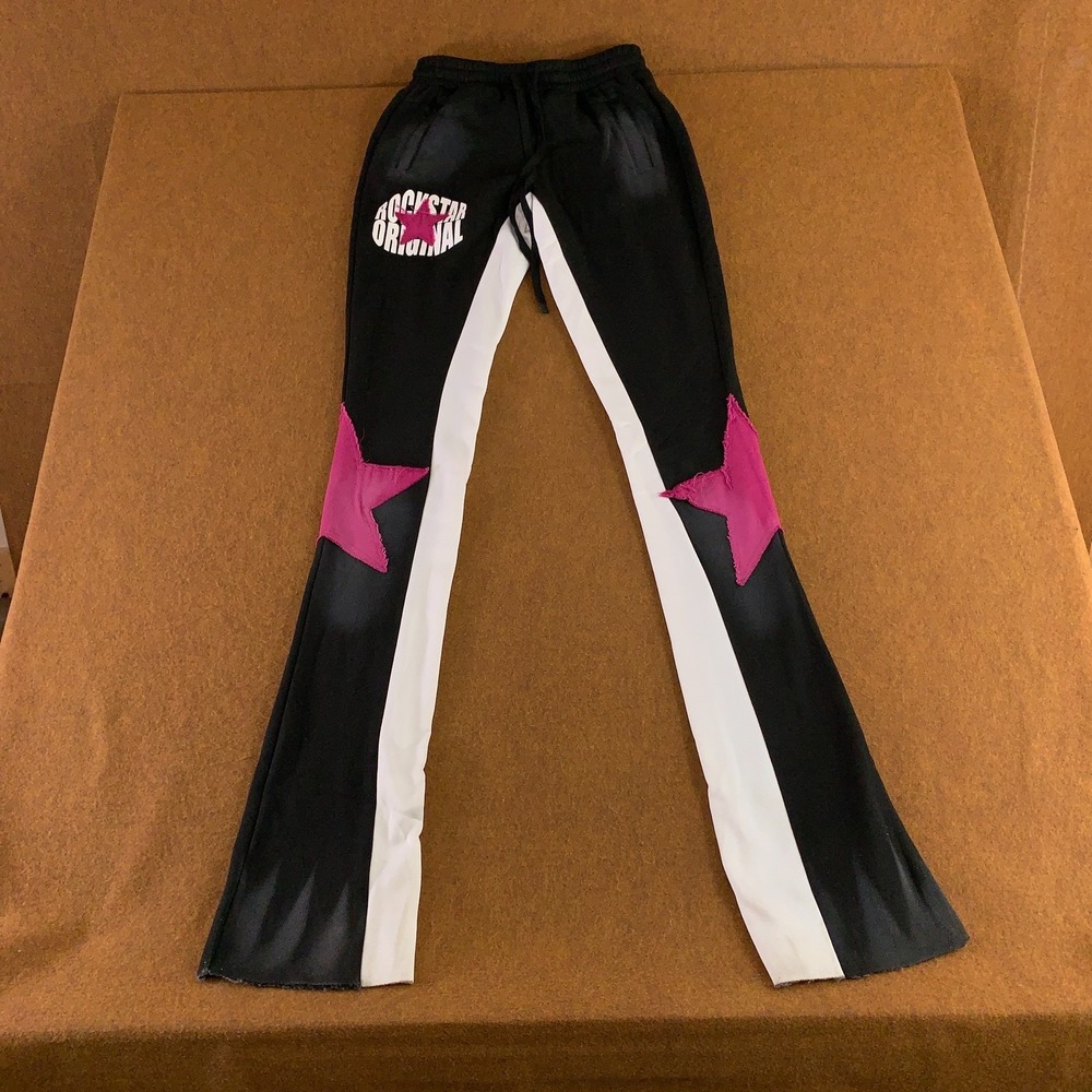 Rockstar Original Womens Medium Kaliyah Black Pink Super Stacked Sweatpants New